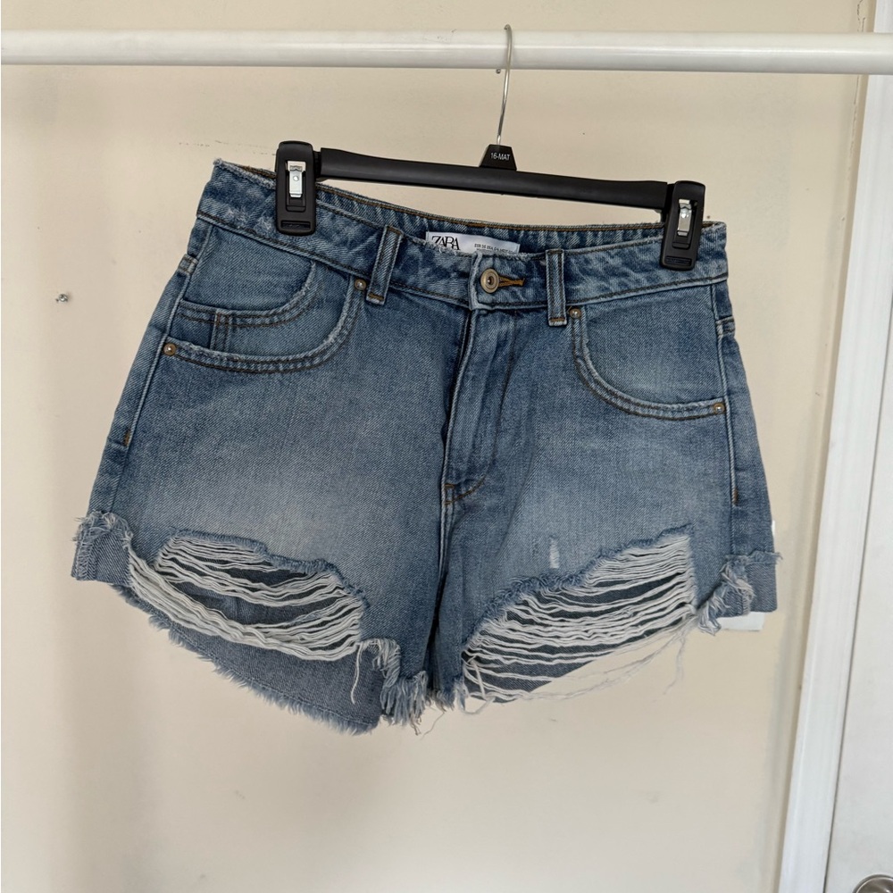 Zara Blue Distressed Jean Shorts